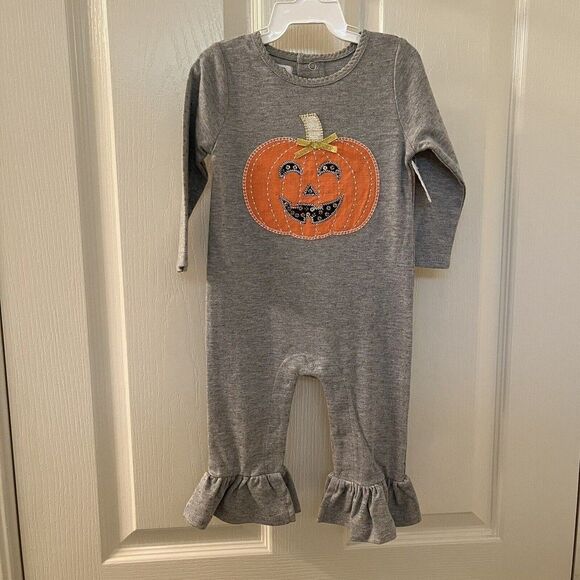 Mud Pie Baby Girl Halloween Pumpkin One Piece Romper Jumpsuit 6-9 Months NWT - Picture 1 of 10